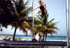 Jumping on trampoline on the beach (33766 bytes)